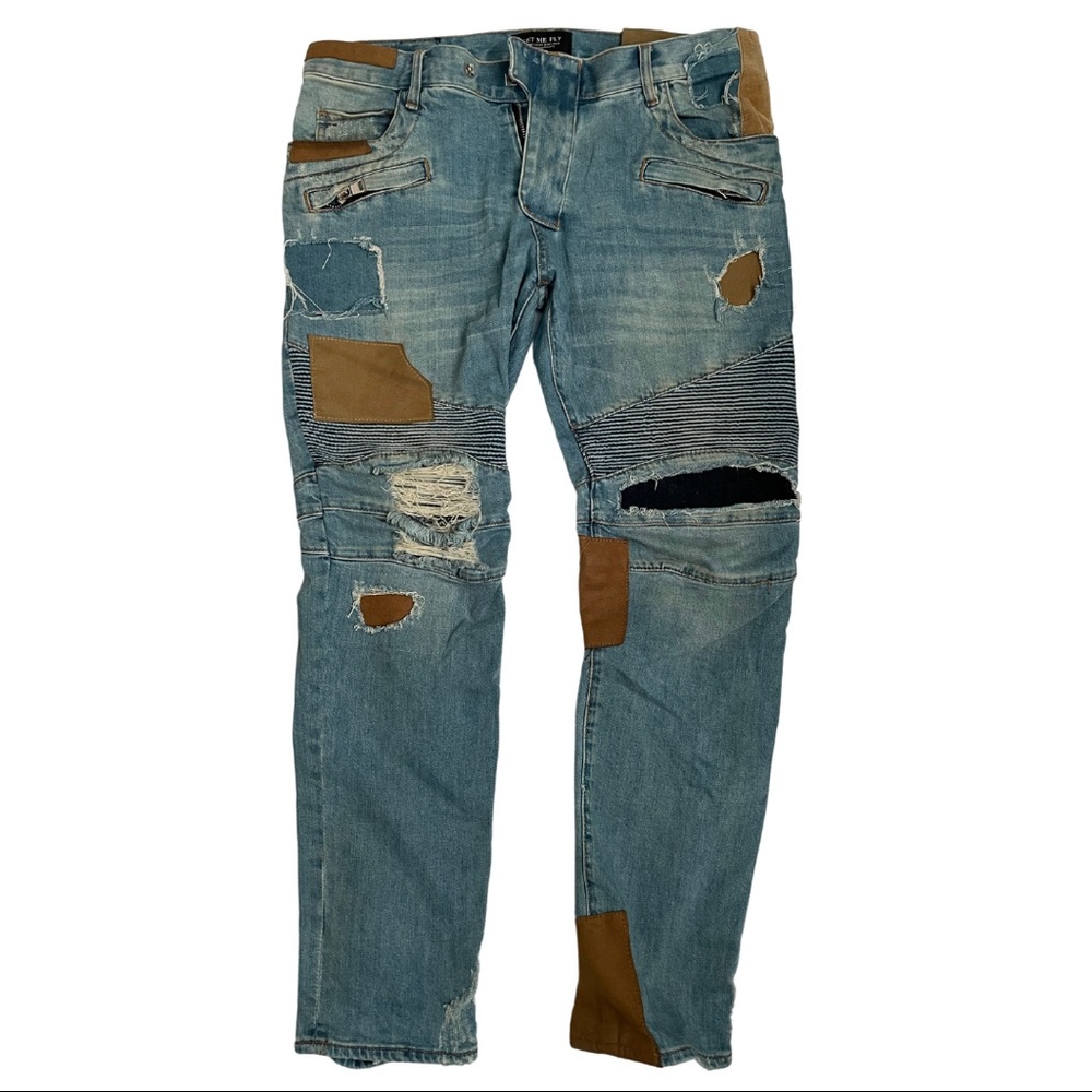 Get Me Fly Designer Jeans Denim Blue with Patches